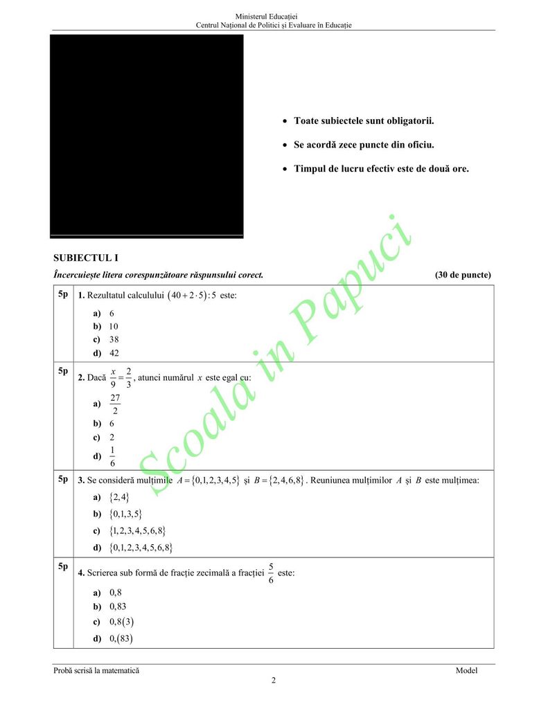 Model Evaluarea Națională 2025 - Matematică - P2