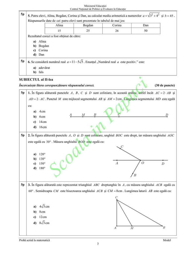 Model Evaluarea Națională 2025 - Matematică - P3