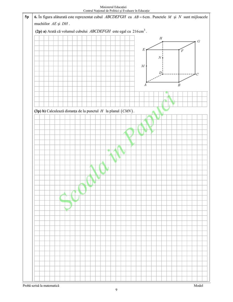 Model Evaluarea Națională 2025 - Matematică - P9