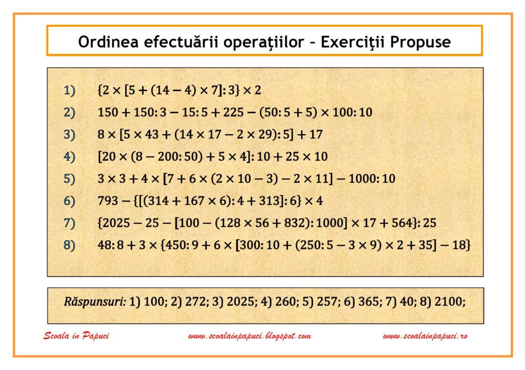Ordinea efectuării operaţiilor