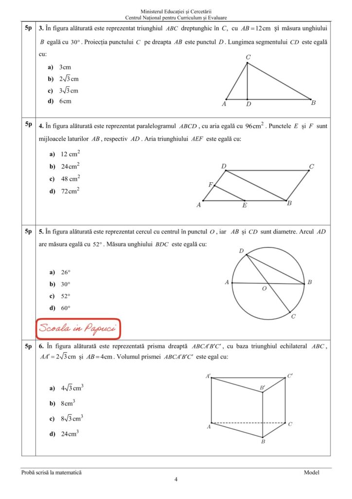 Model Evaluarea Naționala 2026 , clasa a VIII-a, Matematica