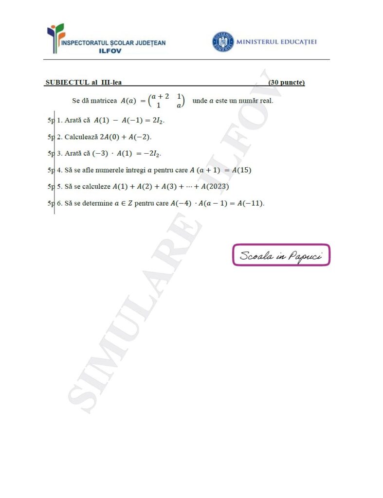 ISJ Ilfov - Simulare Bacalaureat 2024_Matematica_M_pedagogic_21 Noiembrie 2023_Subiect