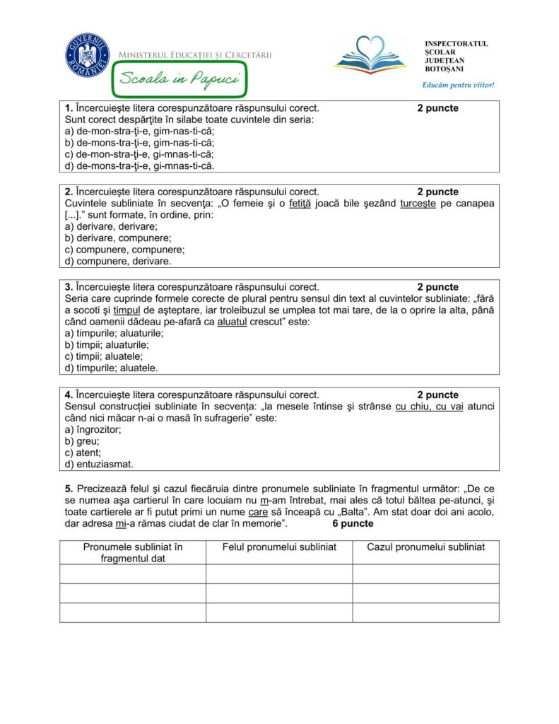 ISJ Botosani - Simulare EN 2026 - LLR - Varianta 1 - Septembrie 2025