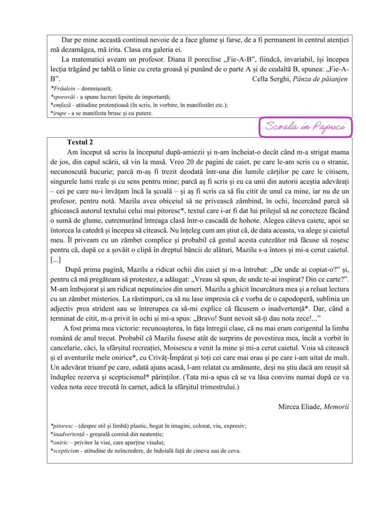 Test de antrenament nr. 1 - Limba și literatura română - Evaluarea națională 2026 - ISJ Brăila