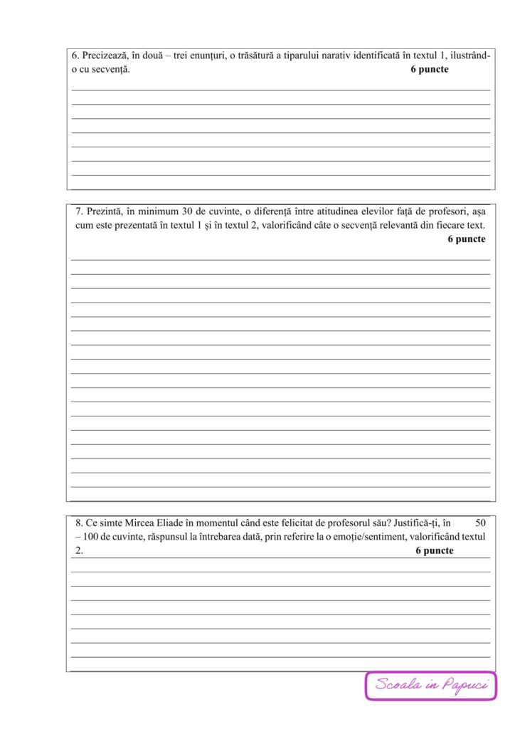 Test de antrenament nr. 1 - Limba și literatura română - Evaluarea națională 2026 - ISJ Brăila