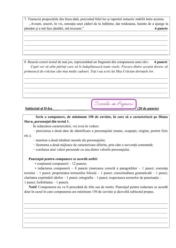 Test de antrenament nr. 1 - Limba și literatura română - Evaluarea națională 2026 - ISJ Brăila