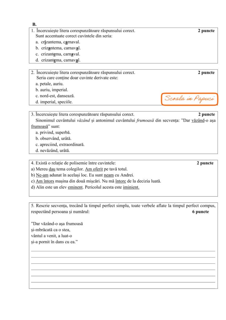 Test de antrenament nr. 3 - Limba și literatura română - Evaluarea națională 2026 - ISJ Brăila