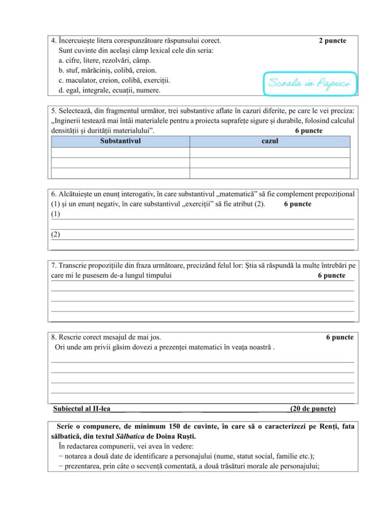 Test de antrenament nr. 4 - Limba și literatura română - Evaluarea națională 2026 - ISJ Brăila