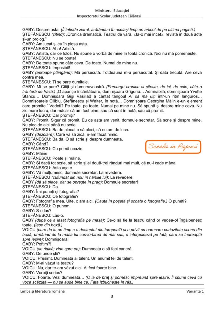 Simulare Evaluarea Națională 2025 - Limba și literatura română - 16 Decembrie 2024 - ISJ Călărași