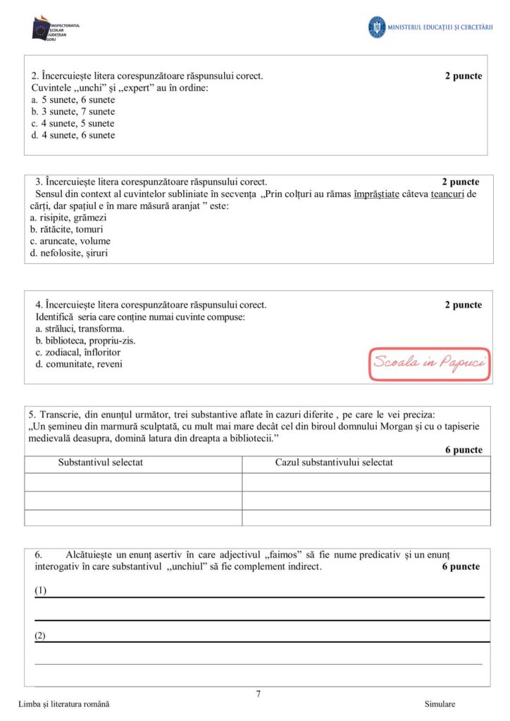 Simulare Evaluarea Națională 2026 - Limba și literatura română - 19 Ianuarie 2026 - ISJ Gorj