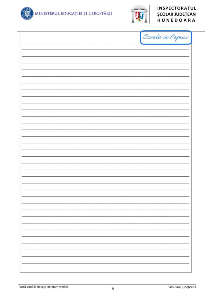 Simulare Evaluarea Națională 2026 - Limba și literatura română - 26 Ianuarie 2026 - ISJ Hunedoara 9