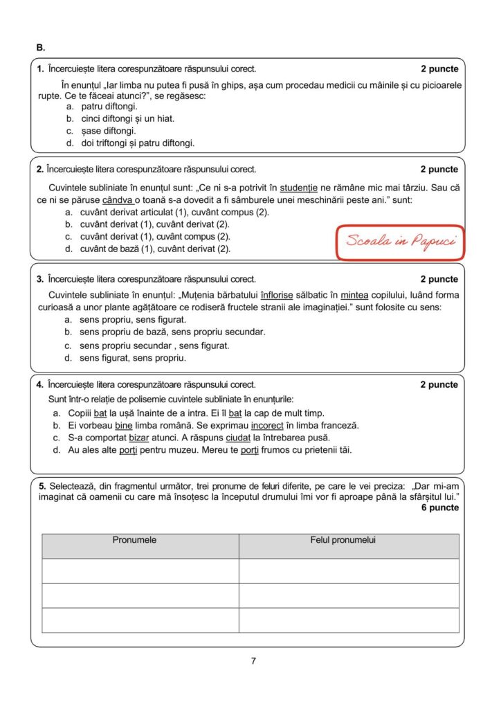 Simulare Evaluarea Națională 2026 - Limba și literatura română - 15 Ianuarie 20265 - ISJ Suceava