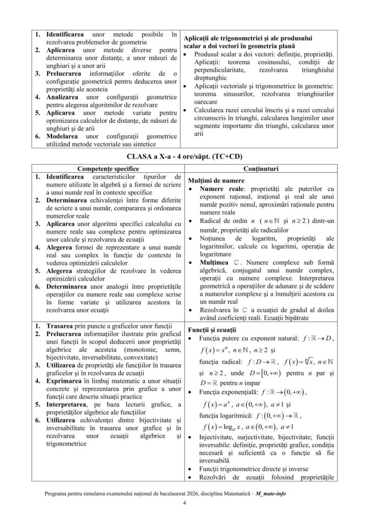 Programa oficială pentru simularea Examenului Național de Bacalaureat 2026 la Matematică M_mate-info 4
