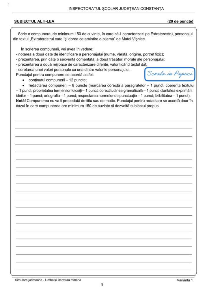 Simulare Evaluarea Națională 2025 - Limba și literatura română - Varianta 1 - 18 Februarie 2025 - ISJ Constanța 9