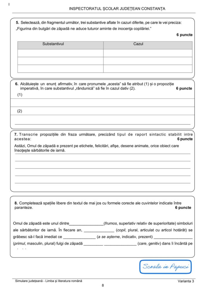 Simulare Evaluarea Națională 2025 - Limba și literatura română - Varianta 3 - 18 Februarie 2025 - ISJ Constanța 8