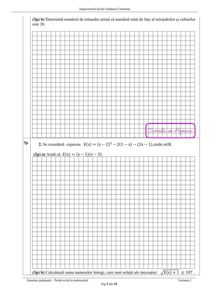 Simulare Evaluarea Națională 2026 - Matematică - 10 Februarie 2026 - ISJ Constanța P5