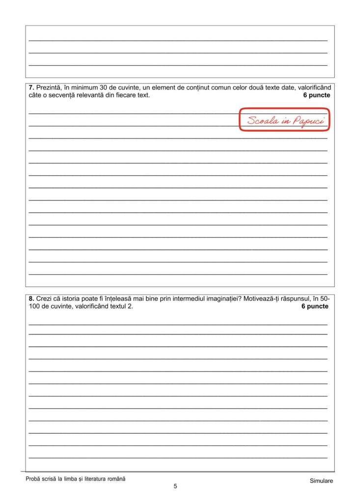 Test de antrenament - Limba și literatura română - Evaluarea națională 2026 - ISJ Iași 5