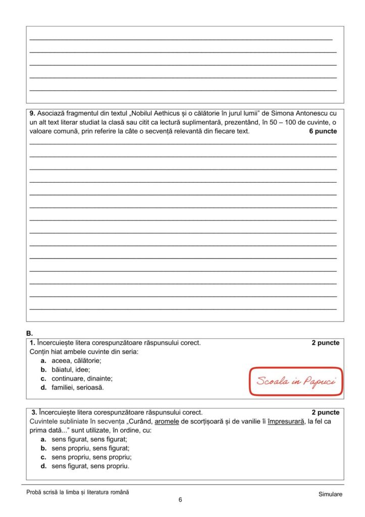 Test de antrenament - Limba și literatura română - Evaluarea națională 2026 - ISJ Iași 6