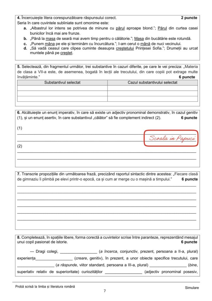 Test de antrenament - Limba și literatura română - Evaluarea națională 2026 - ISJ Iași 7