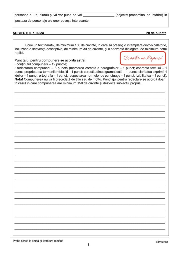 Test de antrenament - Limba și literatura română - Evaluarea națională 2026 - ISJ Iași 8