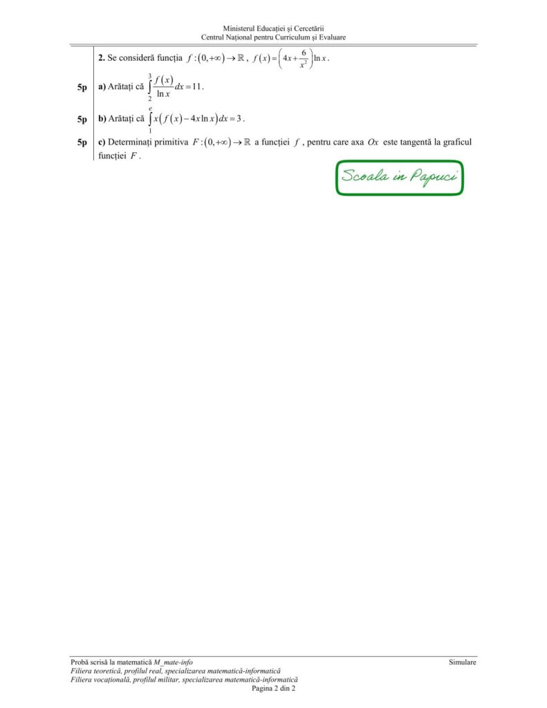 Simulare Bacalaureat 2026 - Matematică M_mate-info - 25 Martie 2026 P2