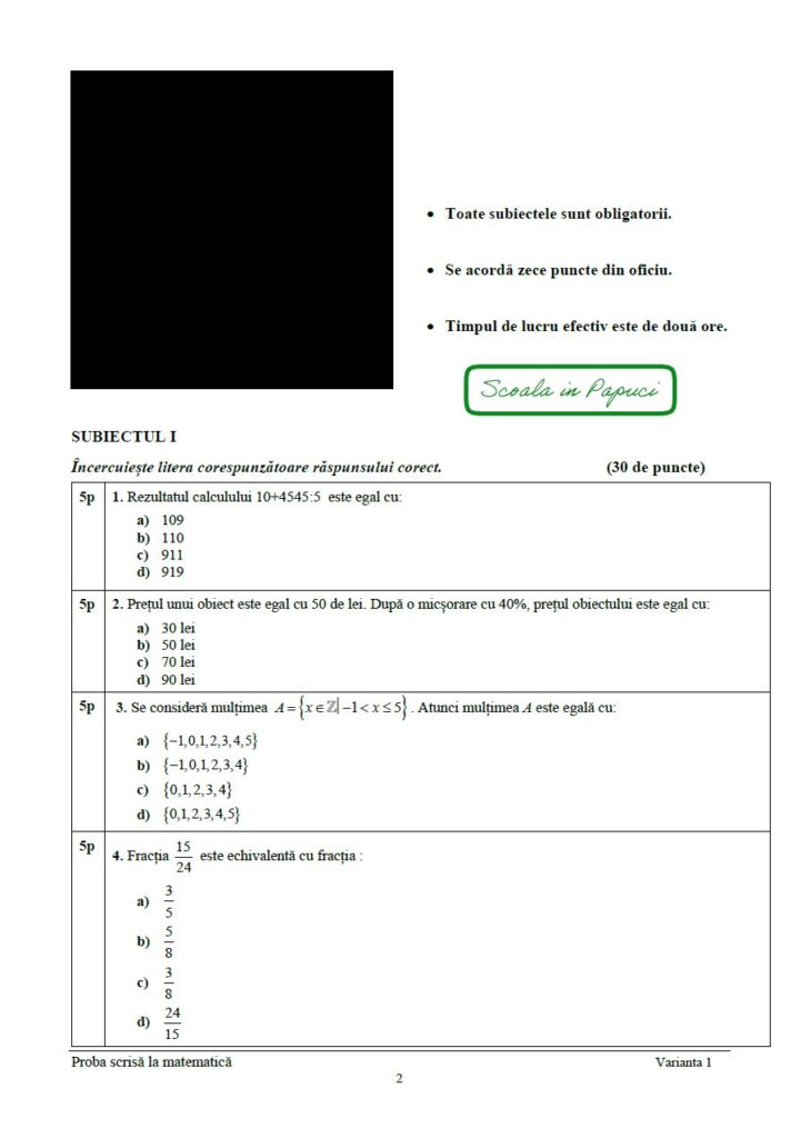 Simulare Evaluarea Națională 2025 - Matematică - 21 Ianuarie 2025 - ISJ Dolj 2