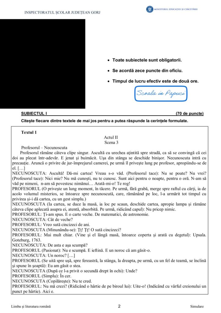 Simulare Evaluarea Națională 2025 - Limba și literatura română - 28 Aprilie 2025 - ISJ Gorj P2