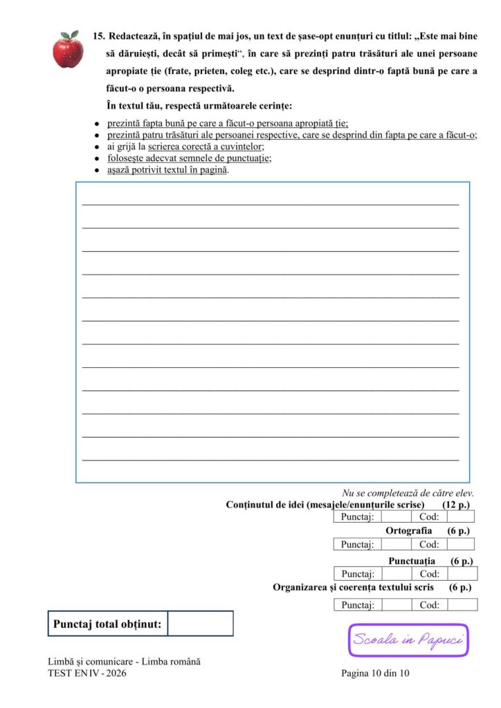Model EN IV 2026: Limbă și comunicare – limba romană - P10