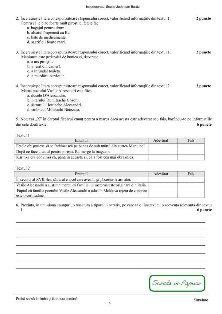 Simulare Evaluarea Națională 2025 - Limba și literatura română - 29 Aprilie 2025 - ISJ Bacău - P4