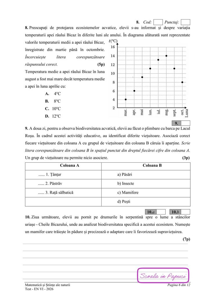 Subiect EN VI 2026: Matematică și Științe ale naturii – 27 Mai 2026 - P6