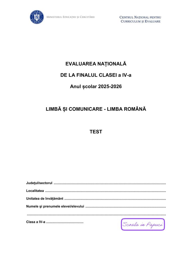 Subiect EN IV 2026: Limbă și comunicare – Limba română - 19 Mai 2026 - P1