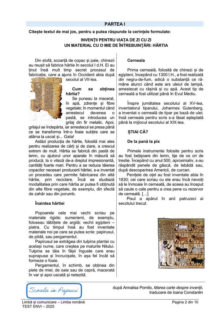 Subiect EN VI 2025: Limbă și comunicare – Limba română - 27 Mai 2025 - P2