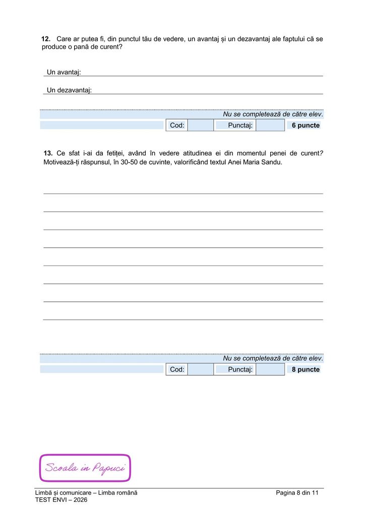 Subiect EN VI 2026: Limbă și comunicare – Limba română - 26 Mai 2026 - P8