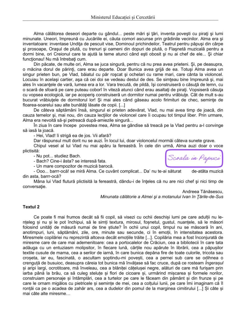 Simulare Evaluarea Națională 2026 - Limba și literatura română - Varianta 1 - 4 Mai 2026 - ISJ Botoșani - P3
