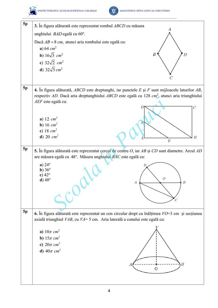 Simulare Evaluarea Națională 2026 - Matematică - 26 Mai 2026 - ISJ Călărași - P4