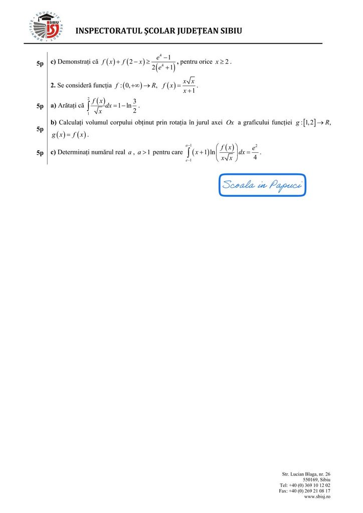 Subiect Simulare Bacalaureat 2026 - Matematică M_mate-info - 12 Mai 2026 - ISJ Sibiu - P2