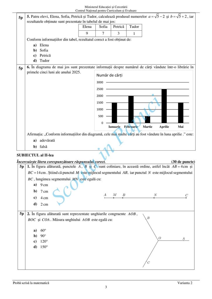 Evaluarea Națională 2025 - Matematică - Varianta de Rezervă - 25 Iunie 2025 - P3