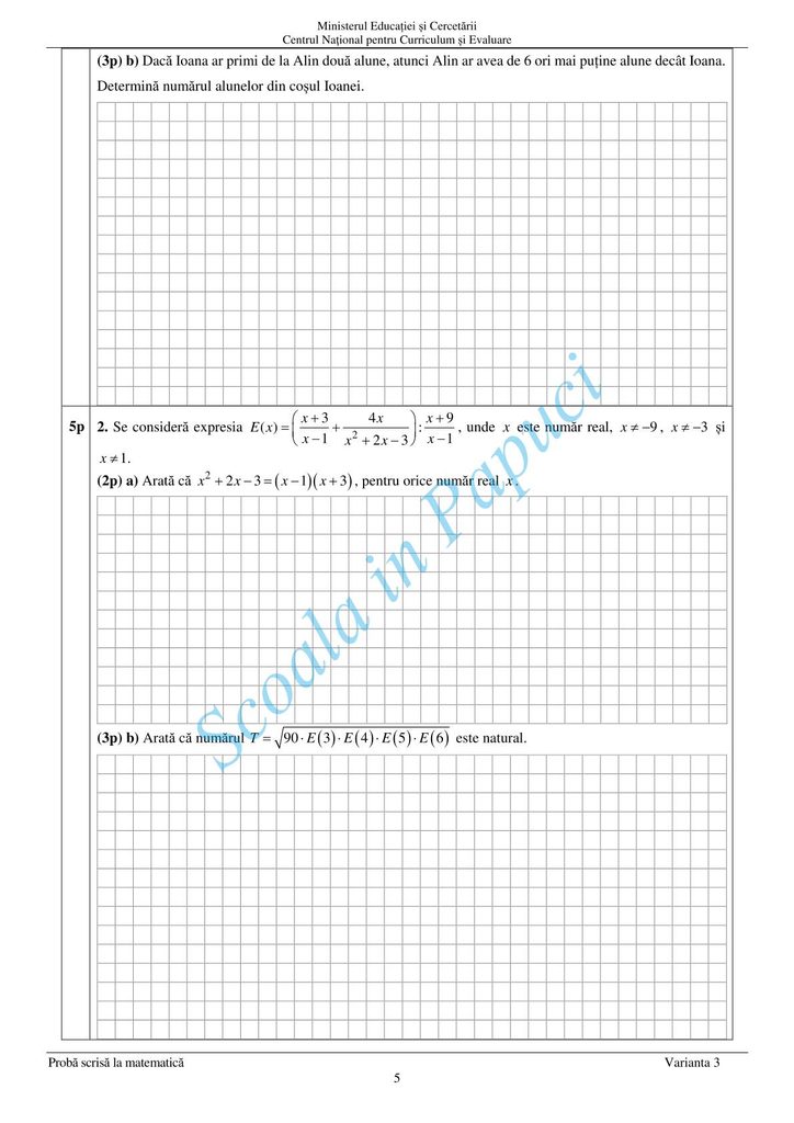 Sesiunea specială - Evaluarea Națională 2025 - Matematică - 3 Iulie 2025 - P5