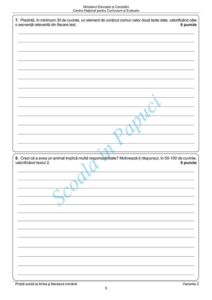 Evaluarea Națională 2025 - Limba și literatura română - Varianta de Rezervă - 23 Iunie 2025 - P5