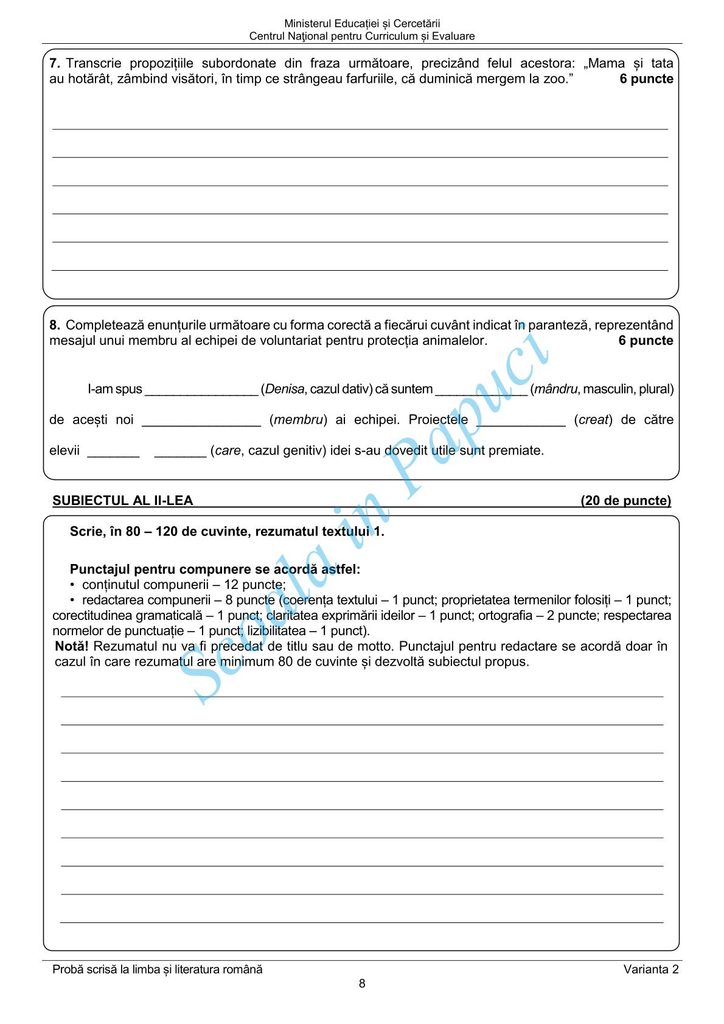 Evaluarea Națională 2025 - Limba și literatura română - Varianta de Rezervă - 23 Iunie 2025 - P8