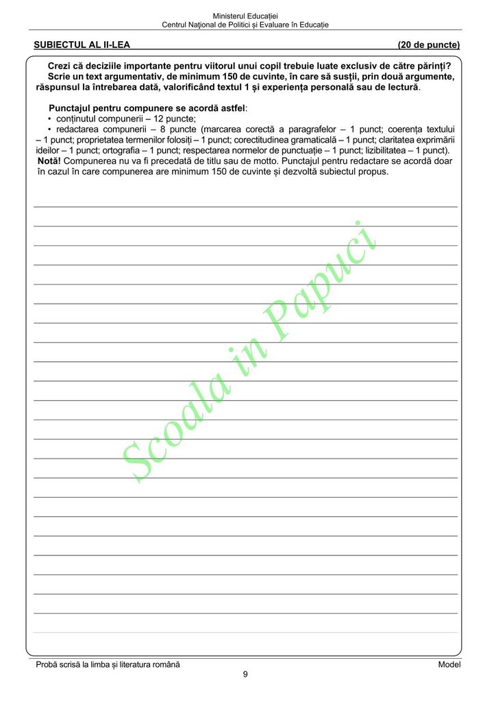 Model Evaluarea Națională 2025 - Limba și literatura română - P9