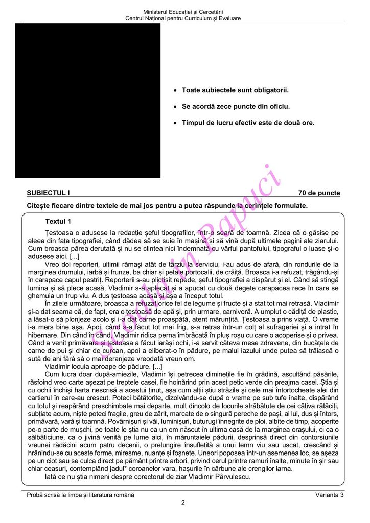Evaluarea Națională 2026 - Limba și literatura română - 22 Iunie 2026 - P2