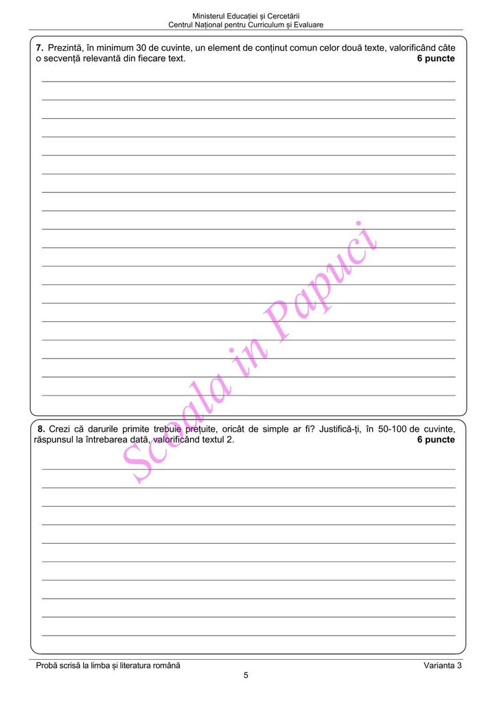Evaluarea Națională 2026 - Limba și literatura română - 22 Iunie 2026 - P5