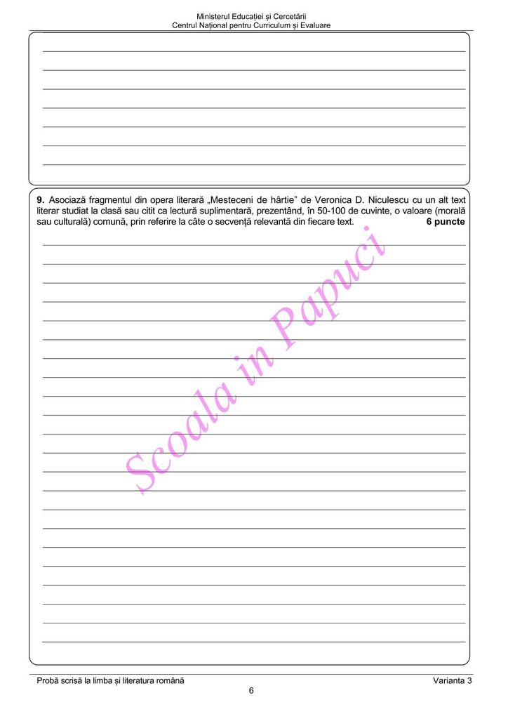 Evaluarea Națională 2026 - Limba și literatura română - 22 Iunie 2026 - P6