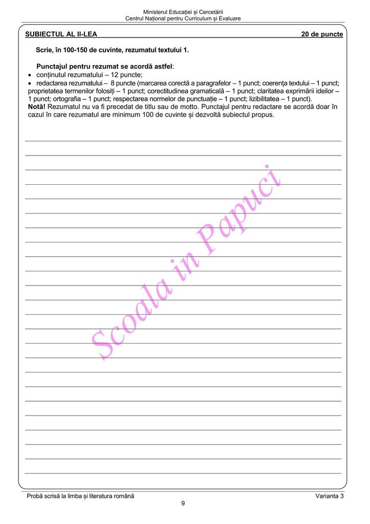 Evaluarea Națională 2026 - Limba și literatura română - 22 Iunie 2026 - P9